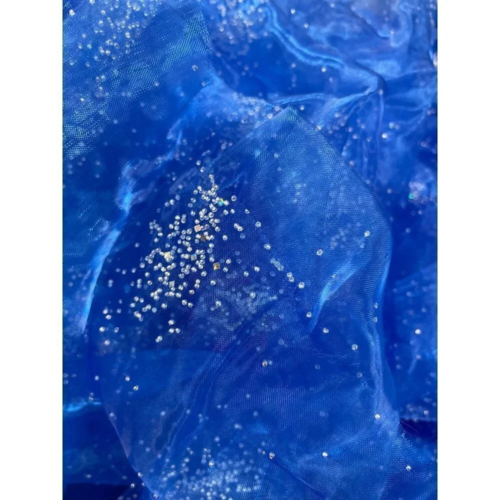 Fabric Piece Sheer‎ Tulle Net with Crystals Blue 54